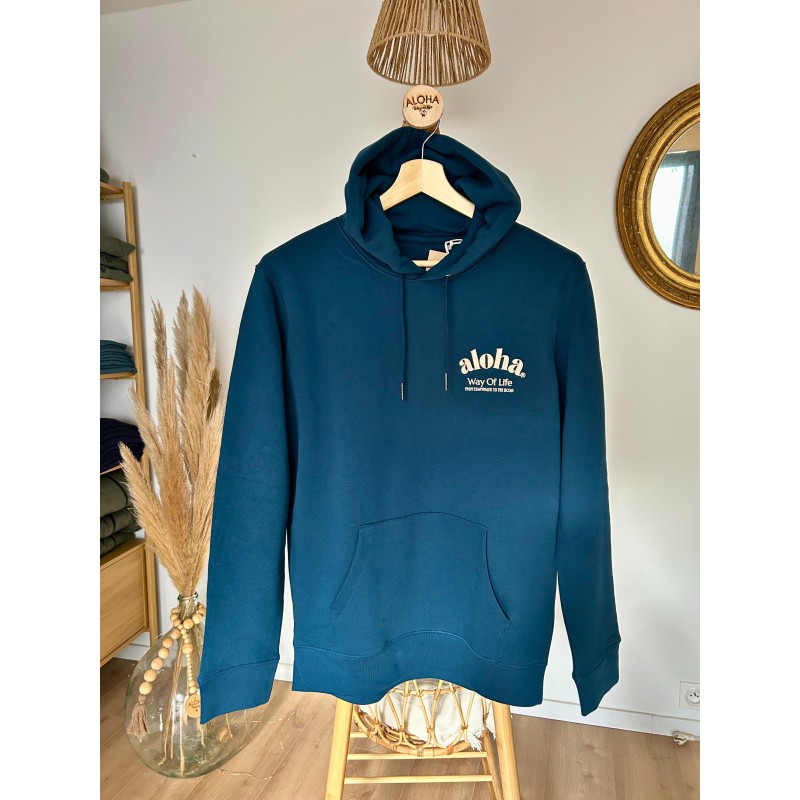Sweat à capuche coton bio./Hoodie Aloha Way of life From Champagne to the Ocean