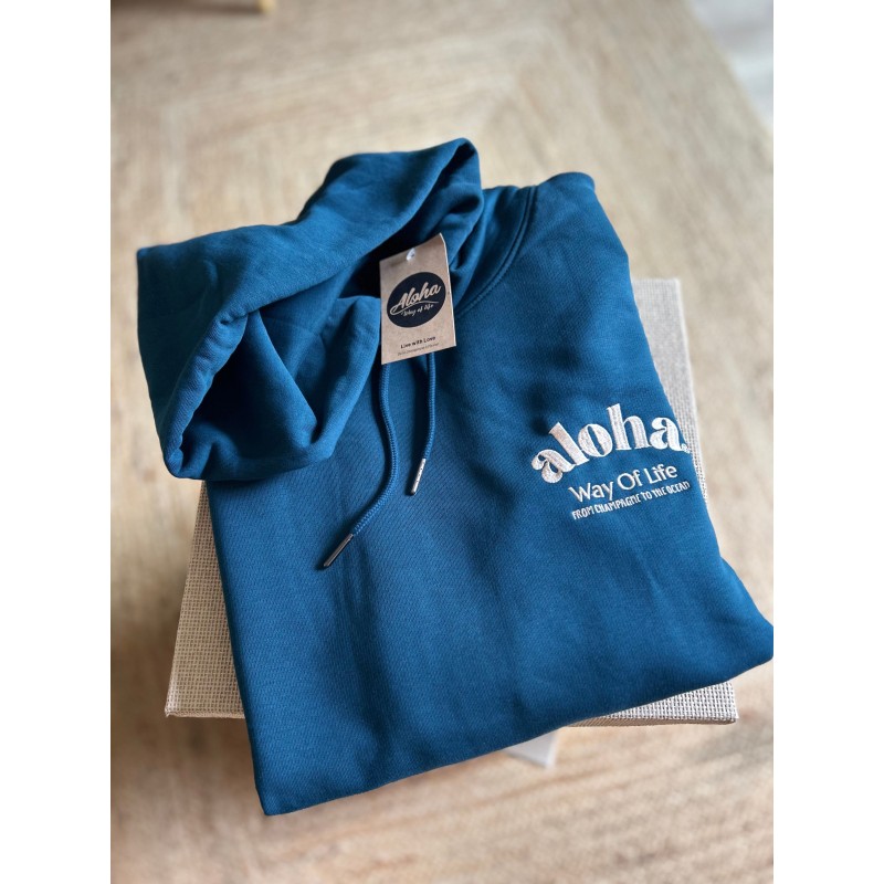 Sweat à capuche coton bio./Hoodie Aloha Way of life From Champagne to the Ocean