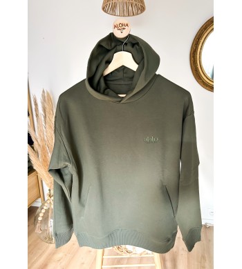 Hoodie Aloha Way of llife oversize kaki. Broderie ton sur ton