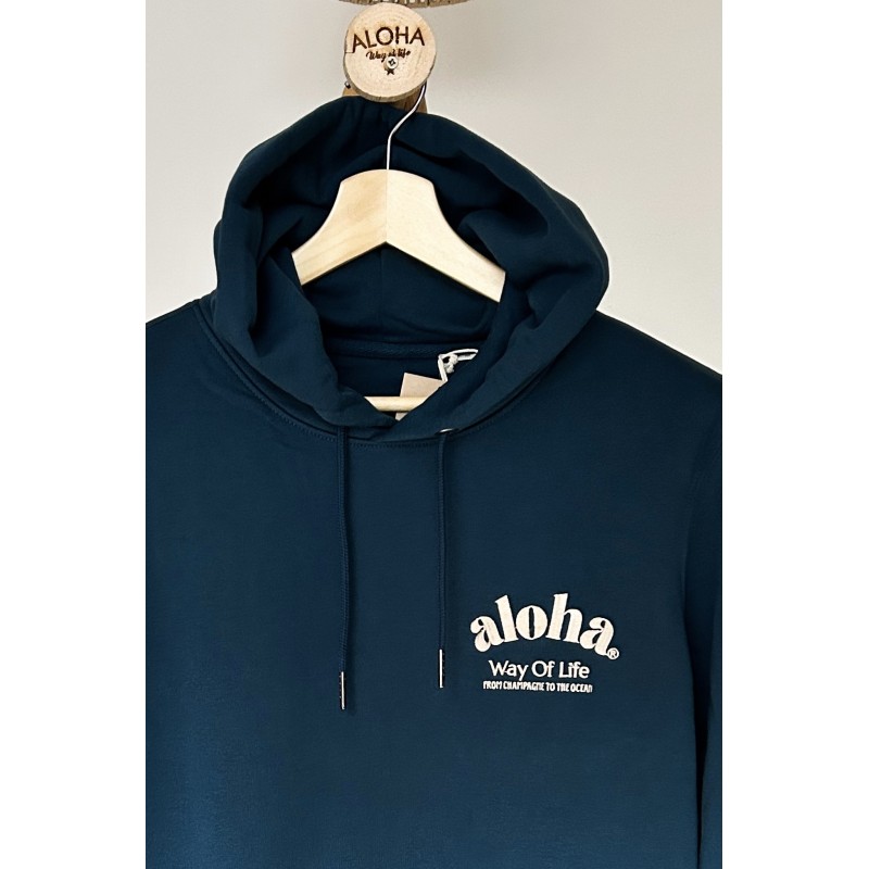 Sweat à capuche coton bio./Hoodie Aloha Way of life From Champagne to the Ocean