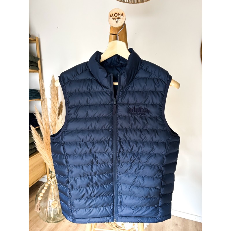 Doudoune sans manches brodée Ton sur Ton Aloha Way of life Bleu marine