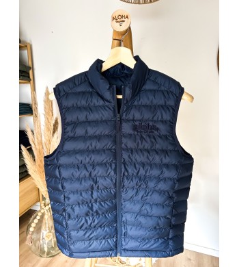 Doudoune sans manches brodée Ton sur Ton Aloha Way of life Bleu marine