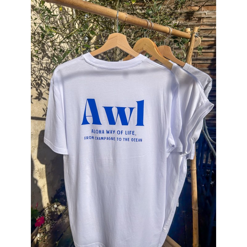 T-shirt coton bio AWL - Aloha Way of Life From Champagne to the Ocean, blanc