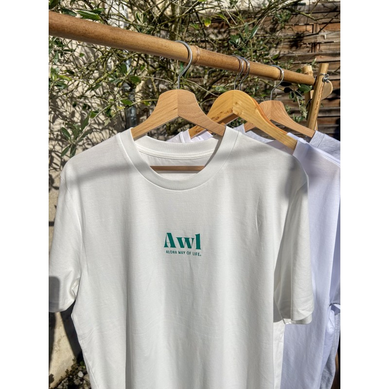 T-shirt coton bio AWL - Aloha Way of life - blanc cassé - logo vert