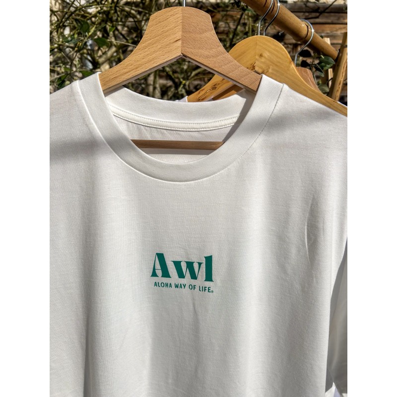 T-shirt coton bio AWL - Aloha Way of life - blanc cassé - logo vert