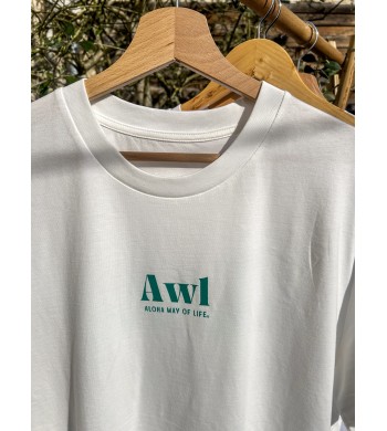 T-shirt coton bio AWL - Aloha Way of life - blanc cassé - logo vert