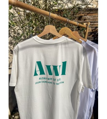 T-shirt coton bio AWL-Aloha Way of Life From Champagne to the Ocean, blanc cassé