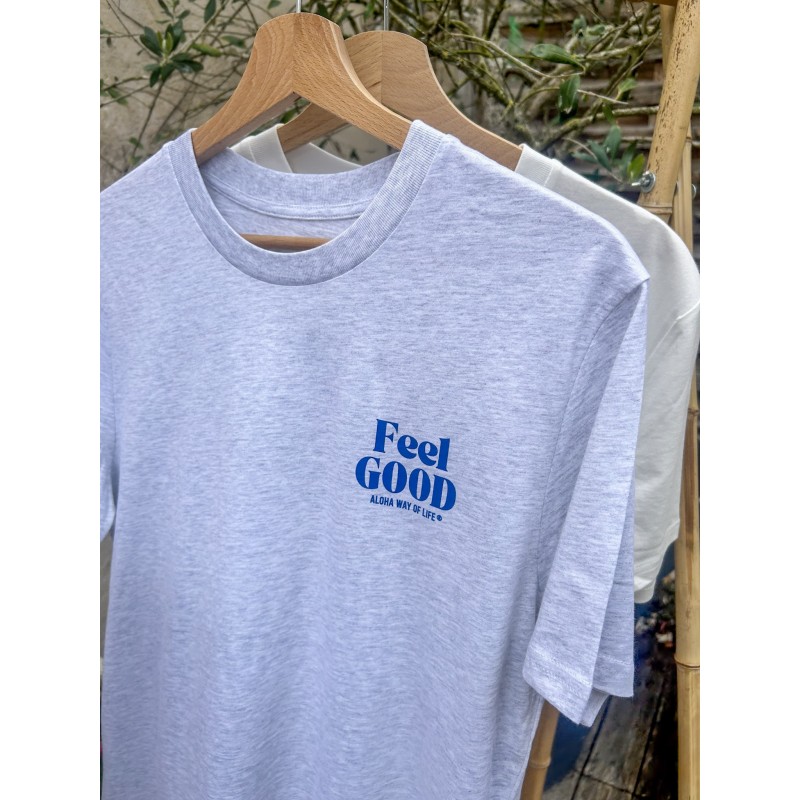 T-Shirt Feel Good en coton bio - Aloha Way of Life - Gris chiné