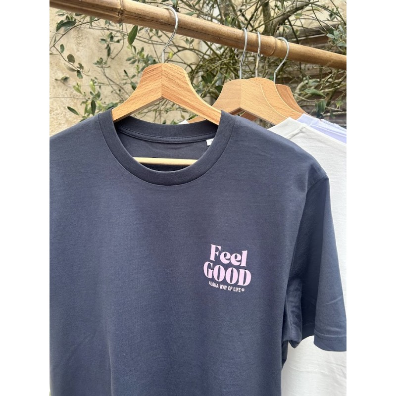 T-shirt feel Good Aloha Way of life, coton bio. logo vieux rose