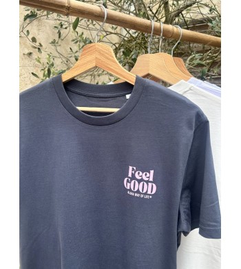 T-shirt feel Good Aloha Way of life, coton bio. logo vieux rose