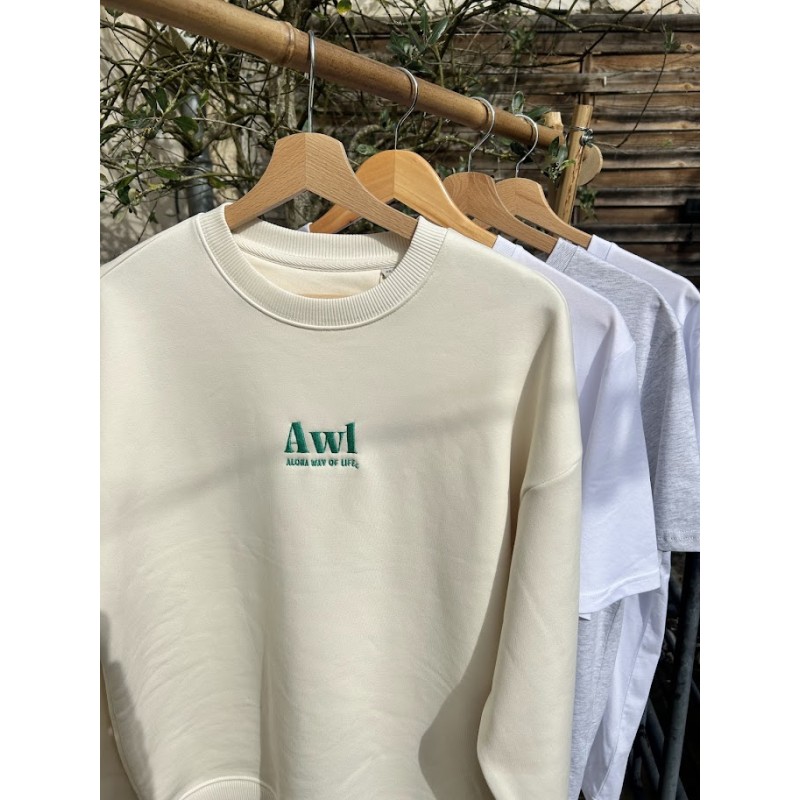 Sweat-shirt AWL - Aloha Way of Life from Champagne to the Ocean, Ivoire.