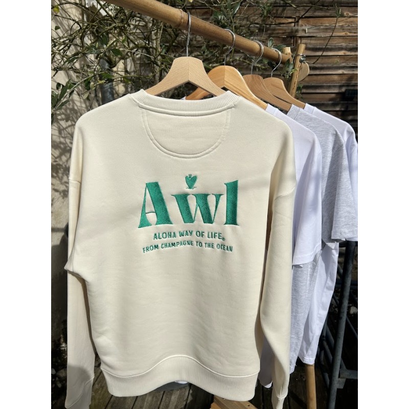 Sweat-shirt AWL - Aloha Way of Life from Champagne to the Ocean, Ivoire.