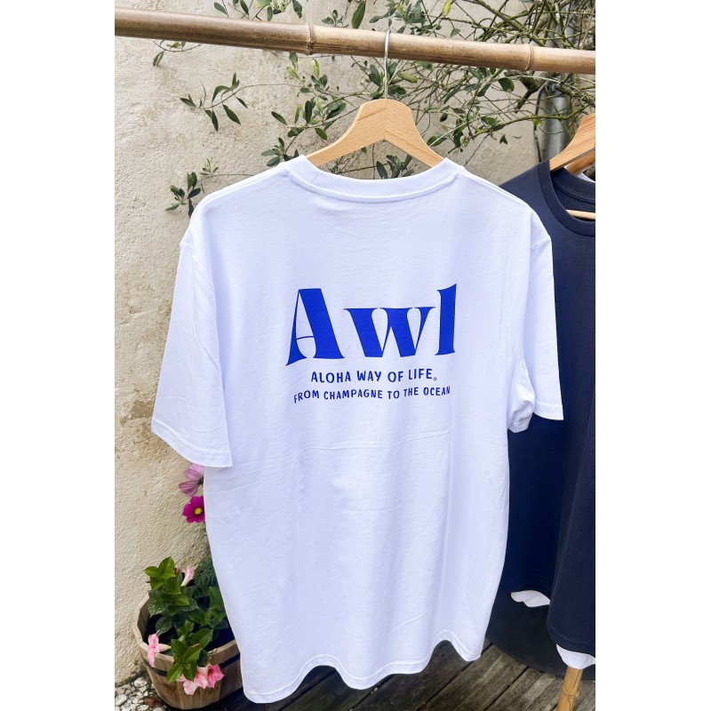 T-Shirt blanc & bleu océan AWL From Champagne to the Ocean Aloha Way of life®
