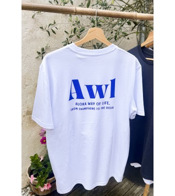 T-Shirt blanc & bleu océan AWL From Champagne to the Ocean Aloha Way of life®