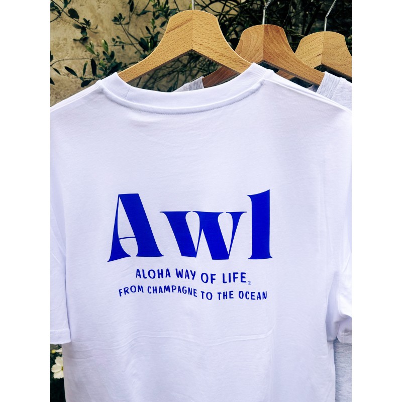 T-Shirt blanc & bleu océan AWL From Champagne to the Ocean Aloha Way of life®