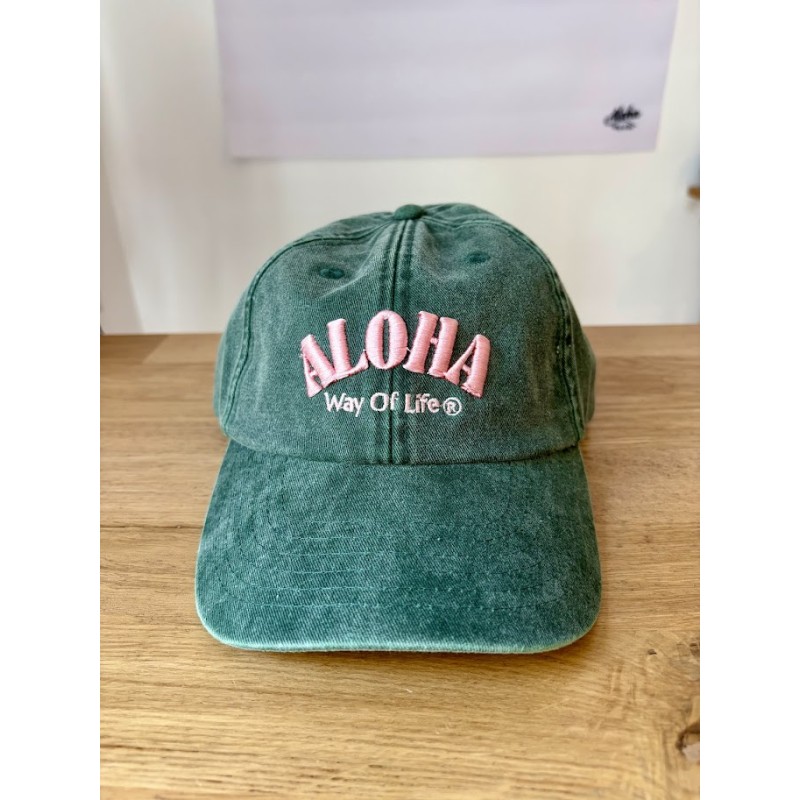 casquette vintage verte aloha way of life broderie rose
