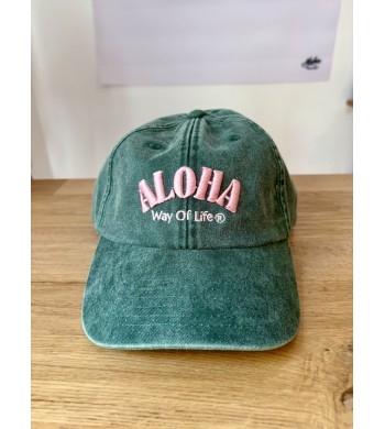 casquette vintage verte aloha way of life broderie rose