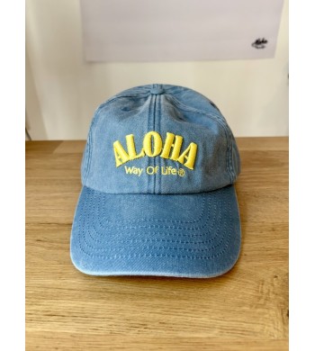 casquette vintage blue light denim aloha way of life broderie jaune