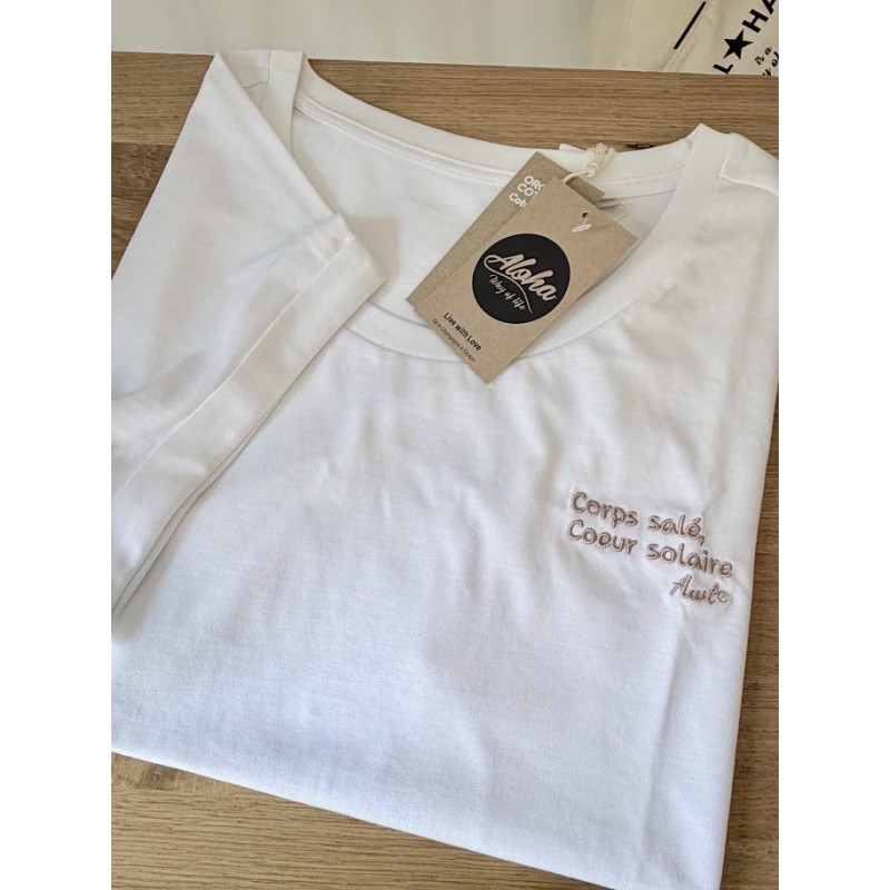T-Shirt femme blanc Corps salé, Coeur solaire - Aloha Way of life®