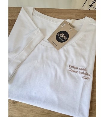 T-Shirt femme blanc Corps salé, Coeur solaire - Aloha Way of life®