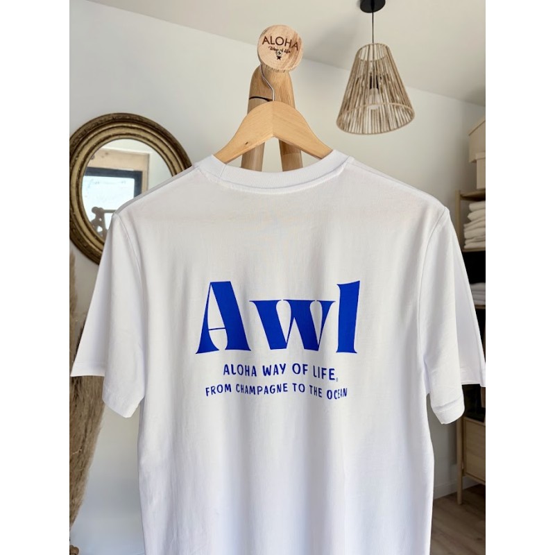 T-Shirt blanc & bleu océan AWL From Champagne to the Ocean Aloha Way of life®
