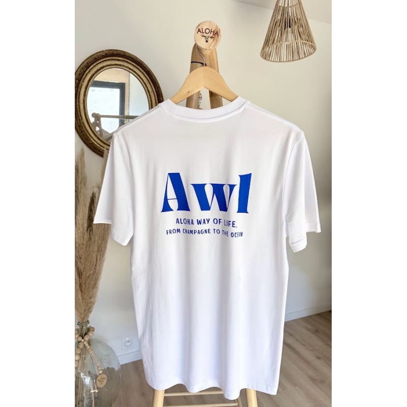 T-Shirt blanc & bleu océan AWL From Champagne to the Ocean Aloha Way of life®