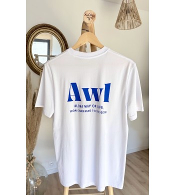 T-Shirt blanc & bleu océan AWL From Champagne to the Ocean Aloha Way of life®