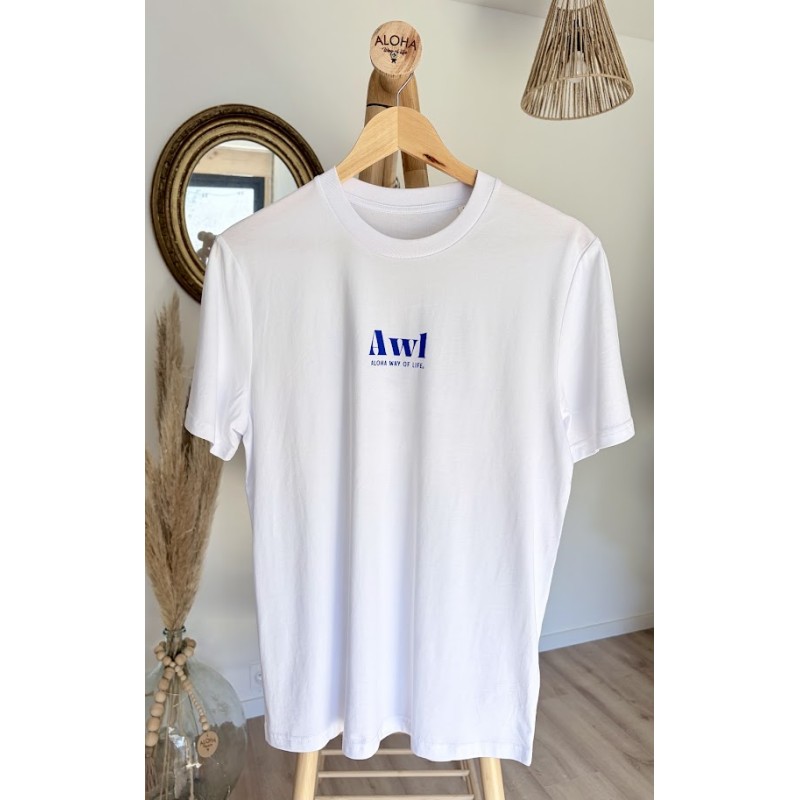 T-Shirt blanc & bleu océan AWL From Champagne to the Ocean Aloha Way of life®