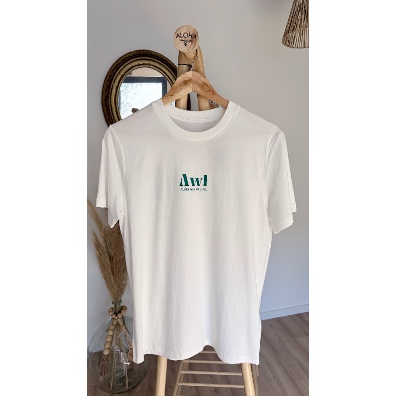 T-Shirt blanc cassé & vert AWL From Champagne to the Ocean Aloha Way of life®