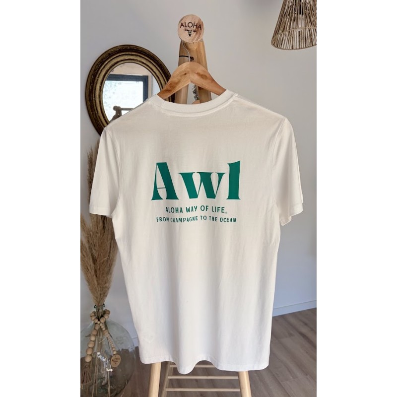 T-Shirt blanc cassé & vert AWL From Champagne to the Ocean Aloha Way of life ®