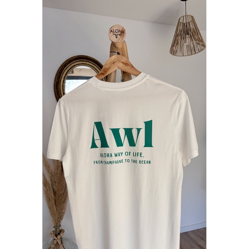 T-Shirt blanc cassé & vert AWL From Champagne to the Ocean Aloha Way of life ®