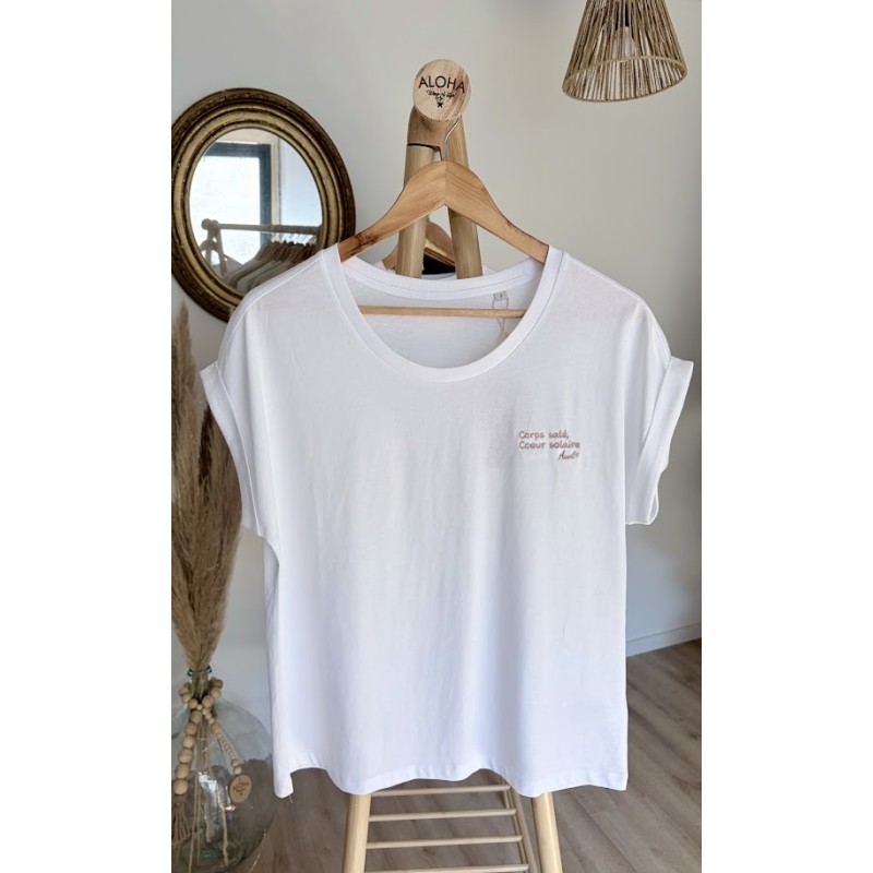 T-Shirt femme blanc Corps salé, Coeur solaire - Aloha Way of life®