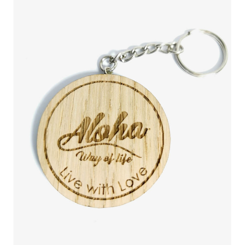 Porte-Clés Live with Love en bois, Aloha Way of life ®. Fabriqué en France