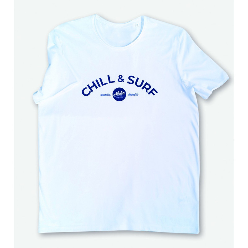 Tee-Shirt CHILL & SURF logo velour- Aloha Way of life ® Beach/ Surflifestyle