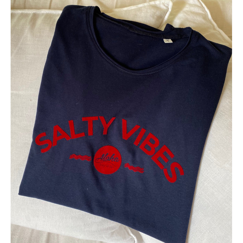 Tee-Shirt SALTY VIBES logo velour- Aloha Way of life ® Beach/ Surflifestyle