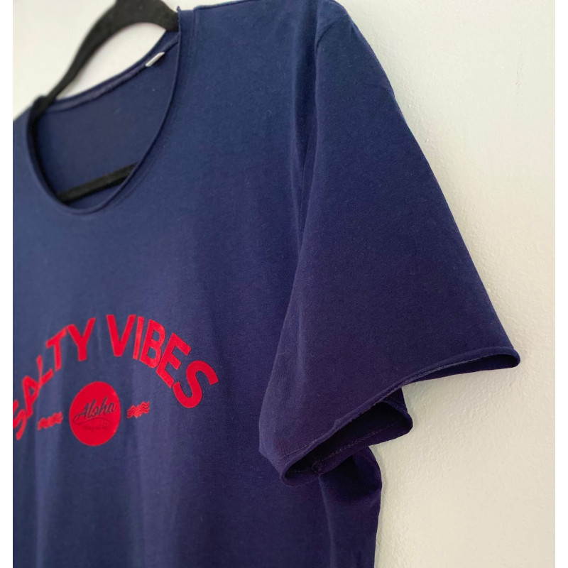 Tee-Shirt SALTY VIBES logo velour- Aloha Way of life ® Beach/ Surflifestyle