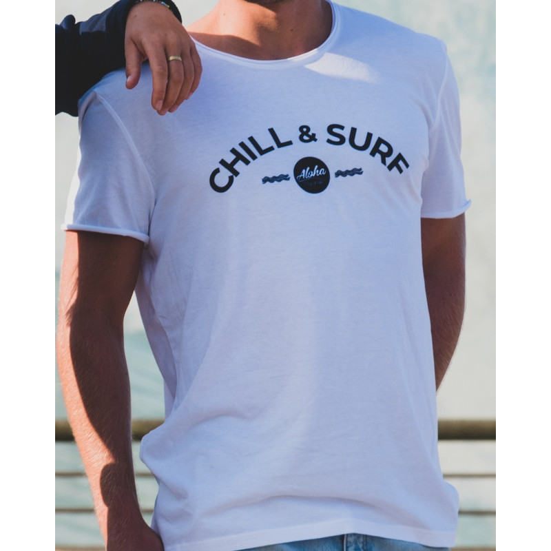 Tee-Shirt CHILL & SURF logo velour- Aloha Way of life ® Beach/ Surflifestyle