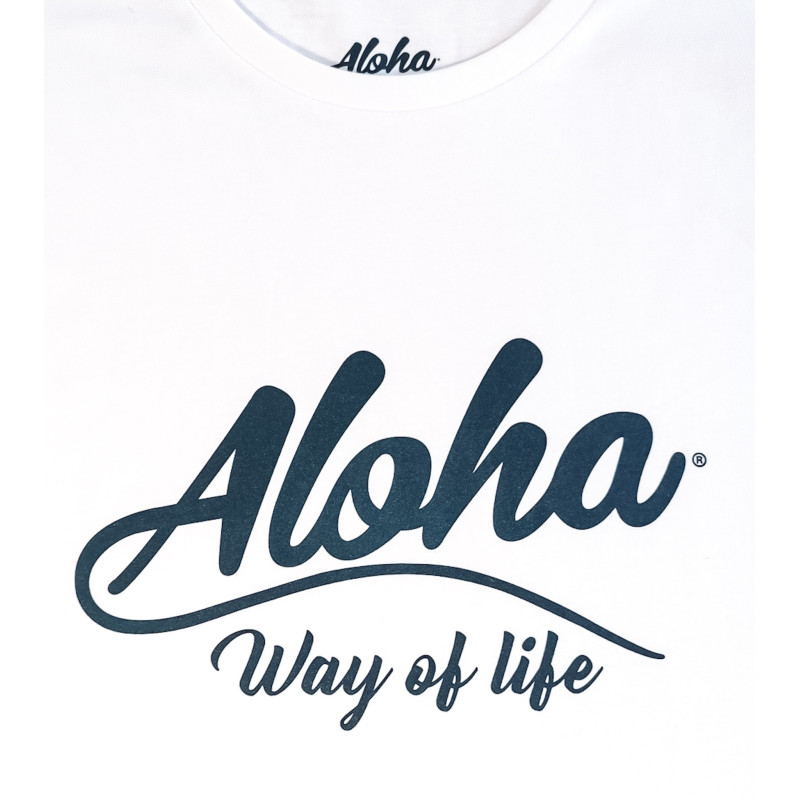 T-shirt homme Aloha Way of life en coton bio blanc. mode surfeur, aloha vibes.
