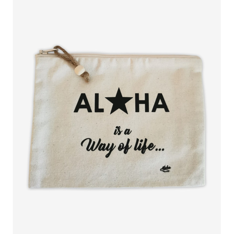 Trousse Aloha Way of life en coton recyclé Marque française Aloha vibes.