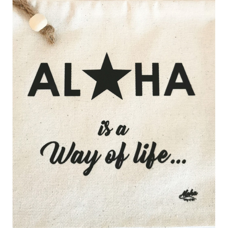 Trousse Aloha étoile, coloris naturel, logo Noir. Accessoire femme, idées cadeaux Aloha