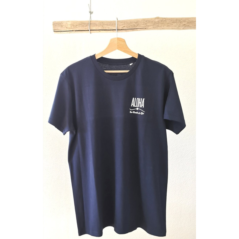 T-shirt mixte Aloha - Breath, en coton bio blanc. Idées cadeaux surf, Yoga, Aloha vibes.