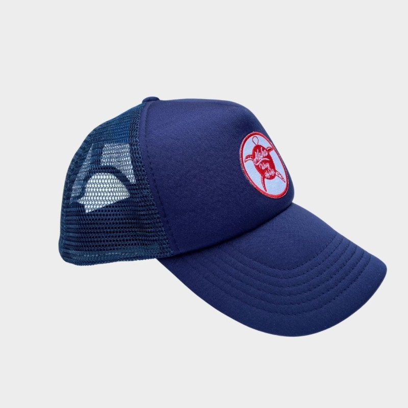 casquette trucker filet aloha way of life bleu marine ecusson tortue rouge