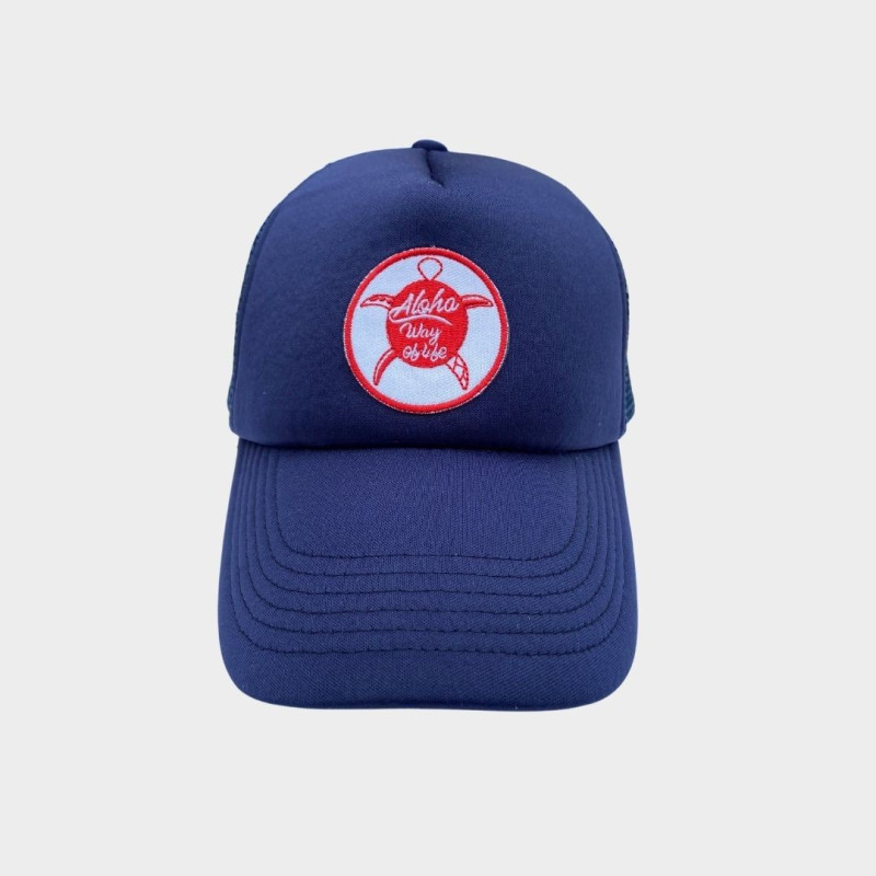 Casquette Trucker-Filet Bleu écusson rouge Tortue / Aloha Way of life