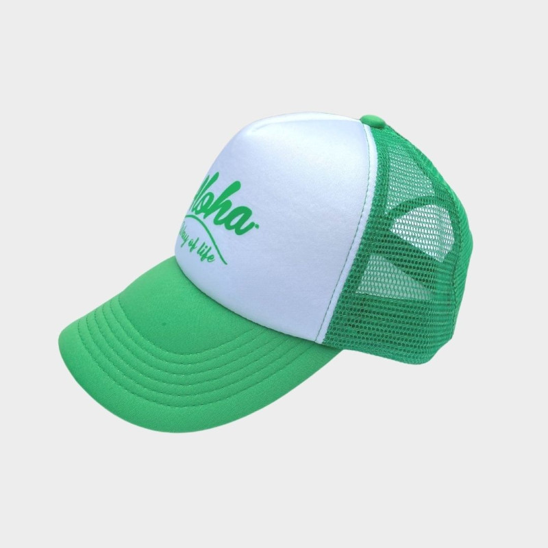 casquette trucker filet aloha way of life vert blanc surflifestyle beachlifestyle surfeur surfeuse plage été