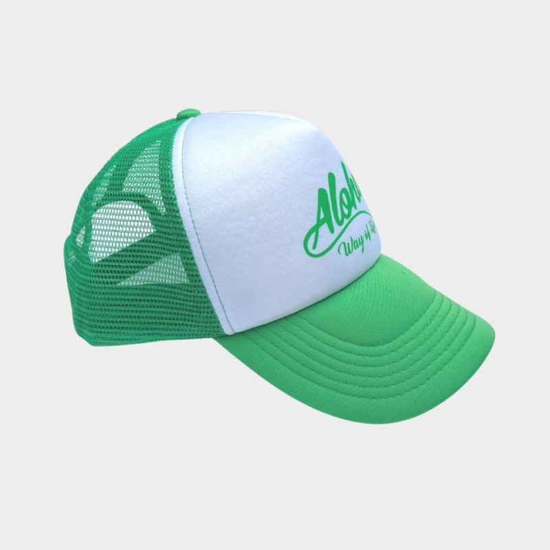 Casquette Trucker-Filet Vert et Blanc Aloha Way of life ® Surf lifestyle.