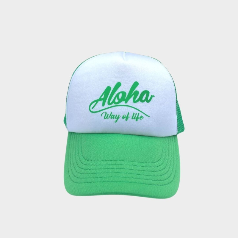 Casquette Trucker-Filet Vert et Blanc Aloha Way of life ® Surf lifestyle.