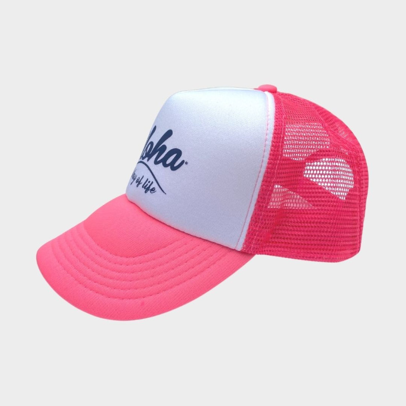 casquette trucker filet aloha way of life rose blanc surflifestyle beachlifestyle surfeur surfeuse plage été
