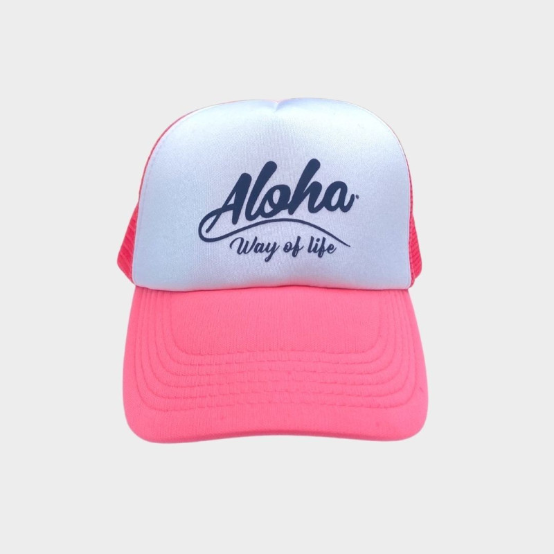 Casquette Trucker-Filet Rose et Blanc Aloha Way of life ® Surf lifestyle.