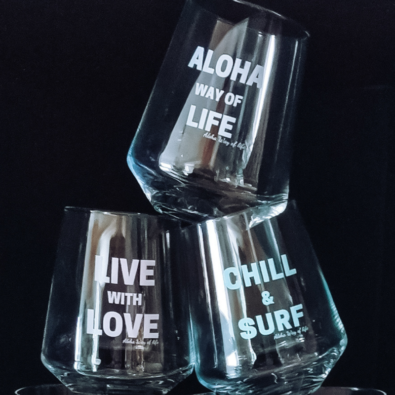 Verres CHILL & SURF - LIVE WITH LOVE - ALOHA WAY OF LIFE - 3 couleurs
