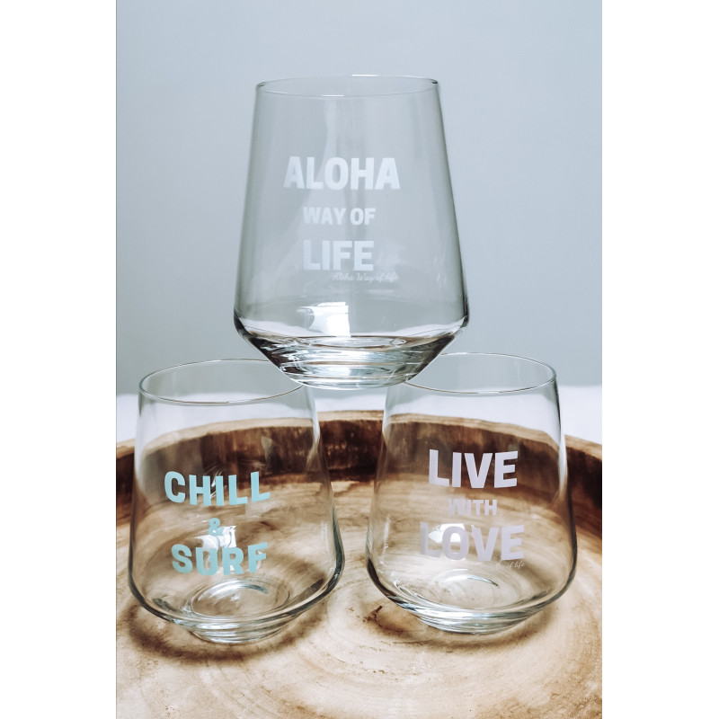 Verres CHILL & SURF - LIVE WITH LOVE - ALOHA WAY OF LIFE - 3 couleurs
